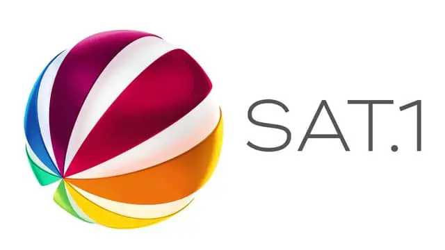Logo von SAT.1, präsentiert in bunten, geschwungenen Formen neben dem Schriftzug SAT.1.