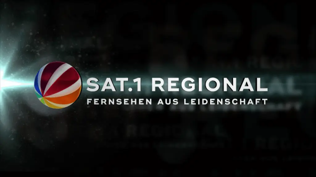 Logo von SAT.1 Regional mit dem Slogan „Fernsehen aus Leidenschaft“ auf dunklem Hintergrund.