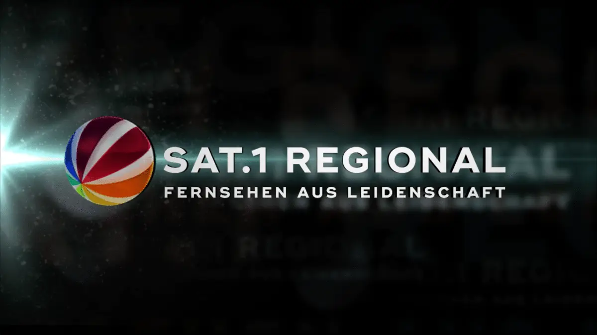 Logo von SAT.1 Regional mit dem Slogan „Fernsehen aus Leidenschaft“ auf dunklem Hintergrund.