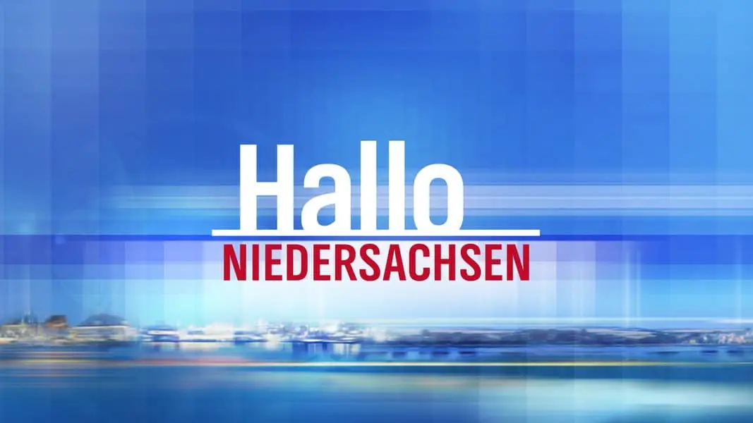 Logo von Hallo Niedersachsen auf blauem Hintergrund, mit dem Text Hallo in Weiß und NIEDERSACHSEN in Rot.
