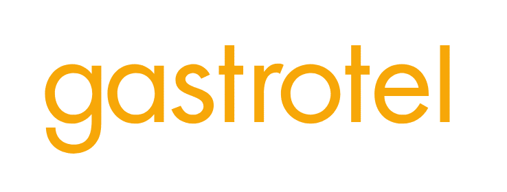 Logo von Gastrotel in orange auf weißem Hintergrund. Stellt die Marke im Bereich Gastronomie dar.