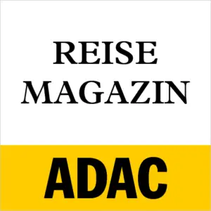 ALT-Text: Logo des ADAC Reise Magazin mit dem Schriftzug REISE MAGAZIN in Schwarz und ADAC in Gelb auf weißem Hintergrund.