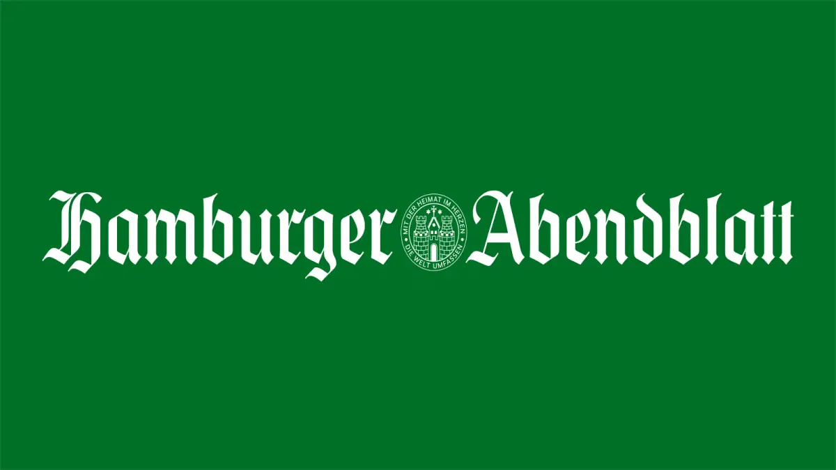 Grüner Hintergrund mit dem Schriftzug „Hamburger Abendblatt“ und einem Wappen in der Mitte.
