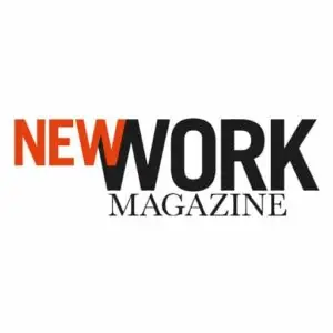 Logo von New Work Magazine, bestehend aus dem Schriftzug „NEW WORK“ in Großbuchstaben und „MAGAZINE“ in kleinerer Schrift.
