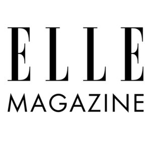 Logo von ELLE Magazine, schwarze Schrift auf weißem Hintergrund, markant und modern gestaltet.