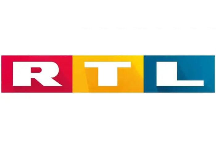 Logo der Fernsehsender RTL in den Farben Rot, Gelb und Blau, mit den Buchstaben R, T und L.