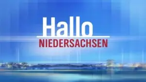 Logo von Hallo Niedersachsen auf blauem Hintergrund, vermittelt eine freundliche, einladende Atmosphäre.