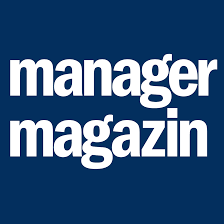 Logo des Manager Magazins auf dunkelblauem Hintergrund mit weißem Schriftzug.