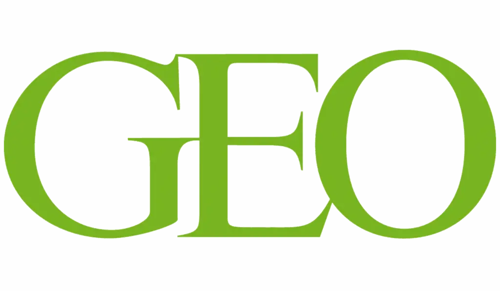Grünes GEO-Logo auf schwarzem Hintergrund, symbolisiert Natur- und Umweltjournalismus.
