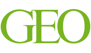 Grünes GEO-Logo auf schwarzem Hintergrund, symbolisiert Natur- und Umweltjournalismus.