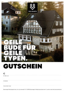 Gutschein für ein Hotelangebot, mit einem modernen Gebäude in der Natur als Hintergrund. Text betont besondere Aufenthalte.